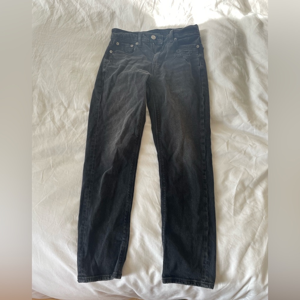 American Eagle Women's Black Straight Leg Jeans, stretch, super high rise